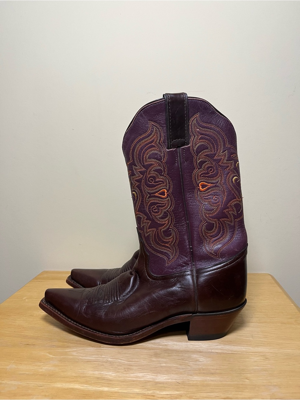 Vintage Tony Lama Cowboy Boots Women’s Size 8.5 Purple Brown Western Rodeo Boho - Picture 4 of 8